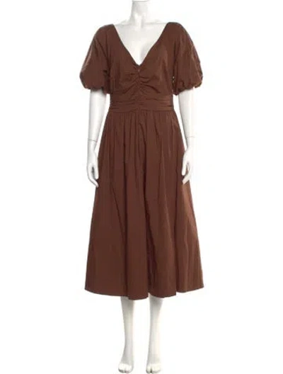 Pre-owned Staud V-neck Long Dress In Brown