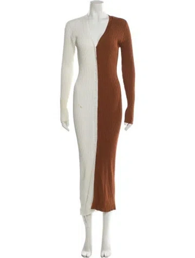 Pre-owned Staud V-neck Long Dress In Brown