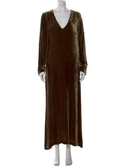 Pre-owned Staud V-neck Long Dress In Brown