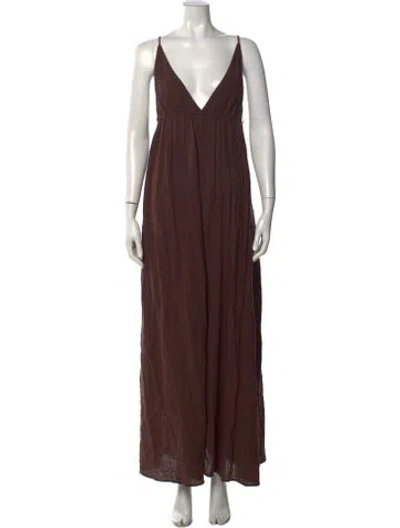 Pre-owned Staud V-neck Long Dress In Brown