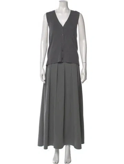 Pre-owned Staud V-neck Long Dress In Gray