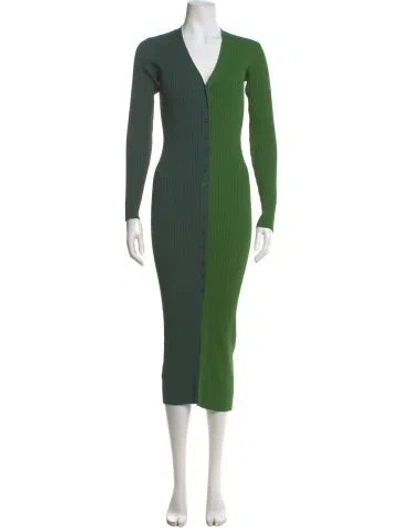 Pre-owned Staud V-neck Long Dress In Green
