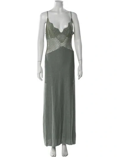 Pre-owned Staud V-neck Long Dress In Green