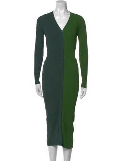 Pre-owned Staud V-neck Long Dress In Green