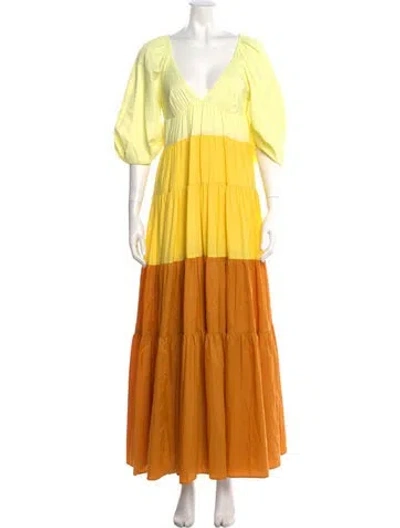 Pre-owned Staud V-neck Long Dress In Multi