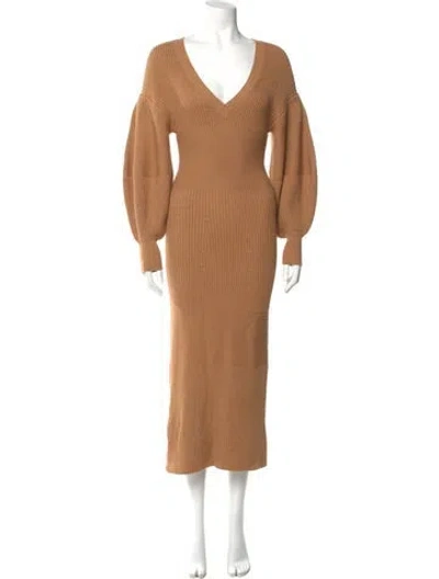 Pre-owned Staud V-neck Long Dress In Neutral