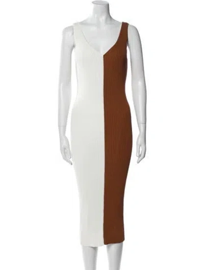 Pre-owned Staud V-neck Long Dress In Neutral