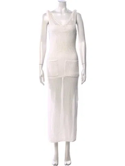 Pre-owned Staud V-neck Long Dress In Neutral