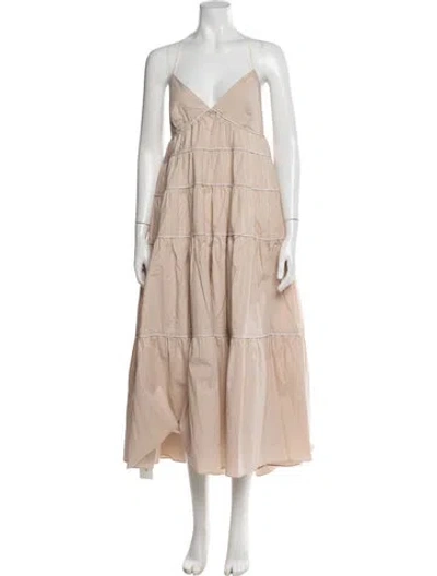 Pre-owned Staud V-neck Long Dress In Neutral