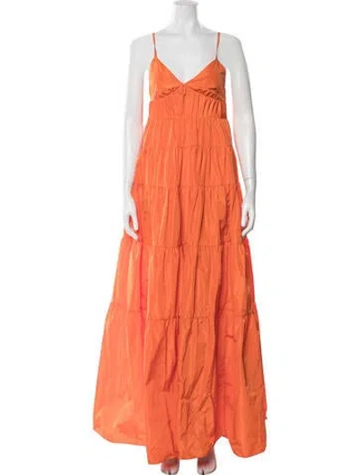 Pre-owned Staud V-neck Long Dress In Orange