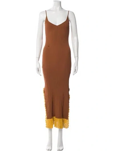 Pre-owned Staud V-neck Long Dress In Orange