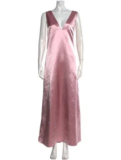 Pre-owned Staud V-neck Long Dress In Pink