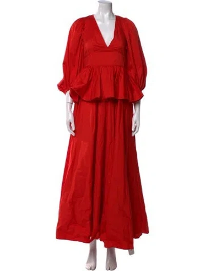 Pre-owned Staud V-neck Long Dress In Red