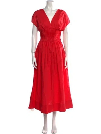 Pre-owned Staud V-neck Long Dress In Red