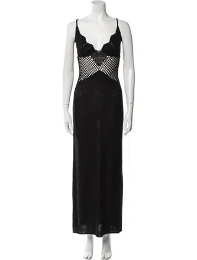 Pre-owned Staud V-neck Long Dress W/ Tags In Black