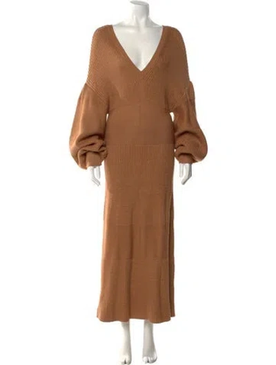 Pre-owned Staud V-neck Long Dress W/ Tags In Brown