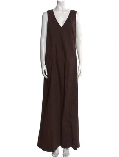Pre-owned Staud V-neck Long Dress W/ Tags In Brown