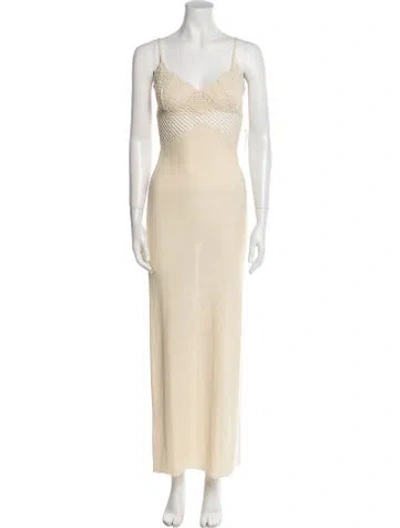 Pre-owned Staud V-neck Long Dress W/ Tags In Neutral