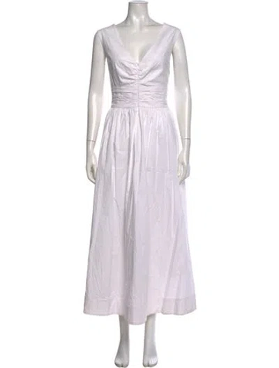 Pre-owned Staud V-neck Long Dress In White