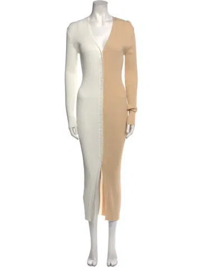 Pre-owned Staud V-neck Long Dress In White