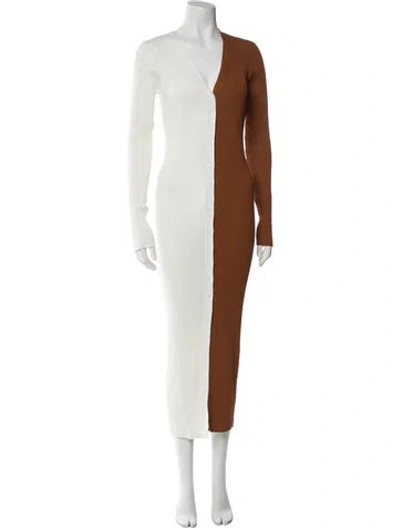 Pre-owned Staud V-neck Long Dress In White