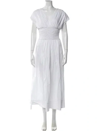 Pre-owned Staud V-neck Long Dress In White