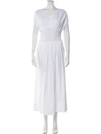 Pre-owned Staud V-neck Long Dress In White