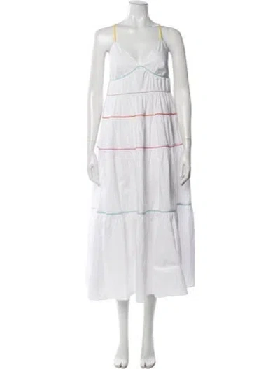 Pre-owned Staud V-neck Long Dress In White