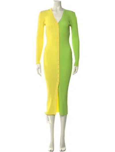 Pre-owned Staud V-neck Long Dress In Yellow