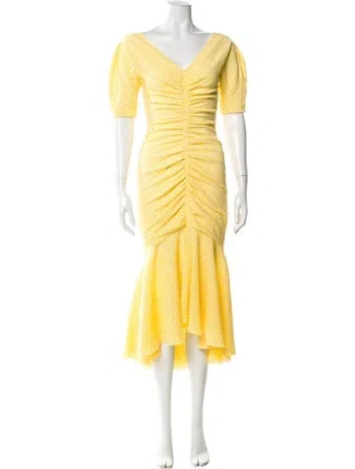 Pre-owned Staud V-neck Long Dress In Yellow