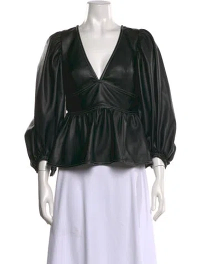 Pre-owned Staud V-neck Long Sleeve Blouse In Black