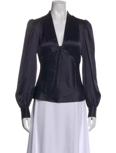 Pre-owned Staud V-neck Long Sleeve Blouse In Black