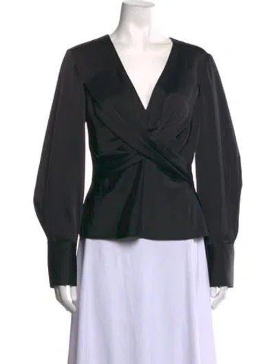 Pre-owned Staud V-neck Long Sleeve Blouse In Black