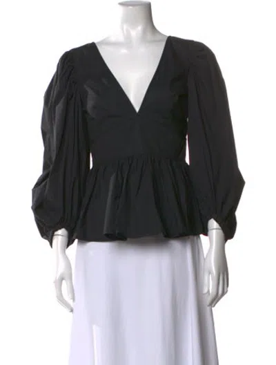 Pre-owned Staud V-neck Long Sleeve Blouse In Black