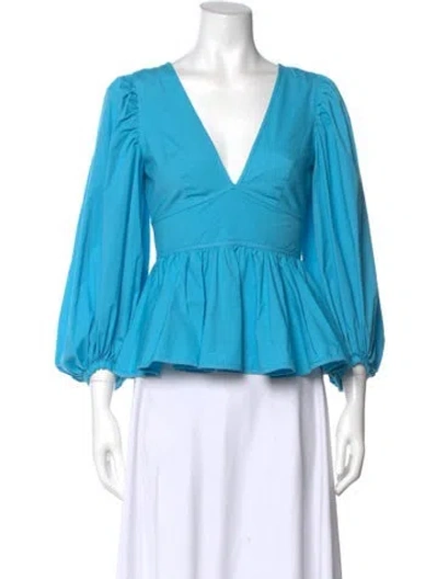 Pre-owned Staud V-neck Long Sleeve Blouse In Blue