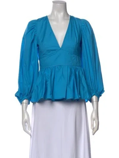 Pre-owned Staud V-neck Long Sleeve Blouse In Blue