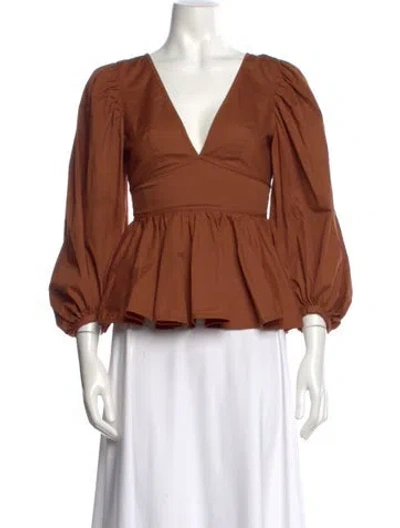 Pre-owned Staud V-neck Long Sleeve Blouse In Brown