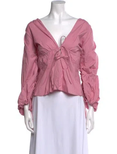 Pre-owned Staud V-neck Long Sleeve Blouse In Pink