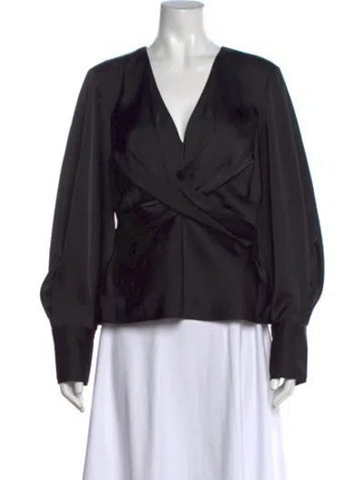 Pre-owned Staud V-neck Long Sleeve Blouse W/ Tags In Black