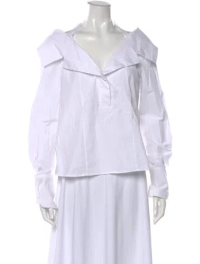 Pre-owned Staud V-neck Long Sleeve Blouse W/ Tags In White