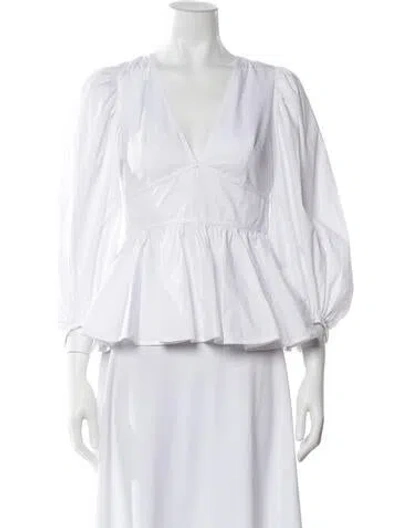 Pre-owned Staud V-neck Long Sleeve Blouse W/ Tags In White