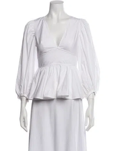Pre-owned Staud V-neck Long Sleeve Blouse In White