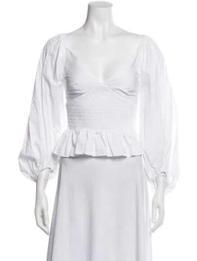 Pre-owned Staud V-neck Long Sleeve Blouse In White