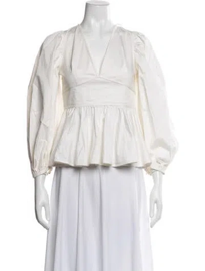 Pre-owned Staud V-neck Long Sleeve Blouse In White