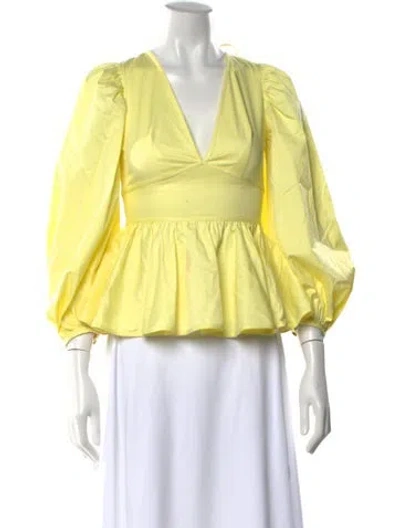 Pre-owned Staud V-neck Long Sleeve Blouse In Yellow