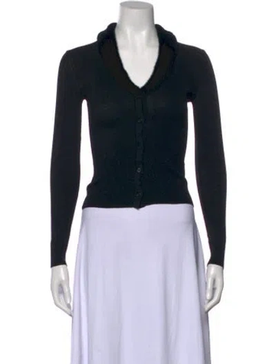 Pre-owned Staud V-neck Long Sleeve Button-up Top In Black