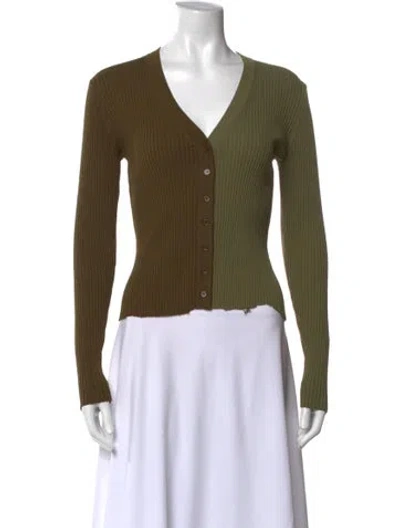 Pre-owned Staud V-neck Long Sleeve Button-up Top In Green