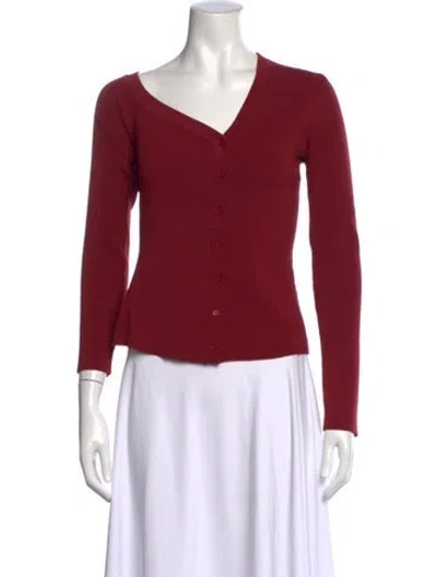Pre-owned Staud V-neck Long Sleeve Button-up Top In Red