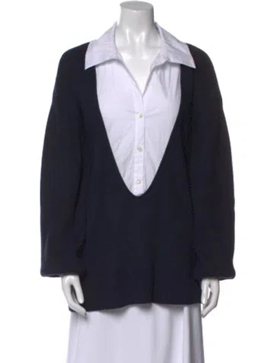 Pre-owned Staud V-neck Long Sleeve Button-up Top W/ Tags In Black