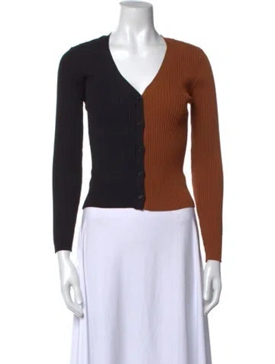 Pre-owned Staud V-neck Long Sleeve Crop Top In Black